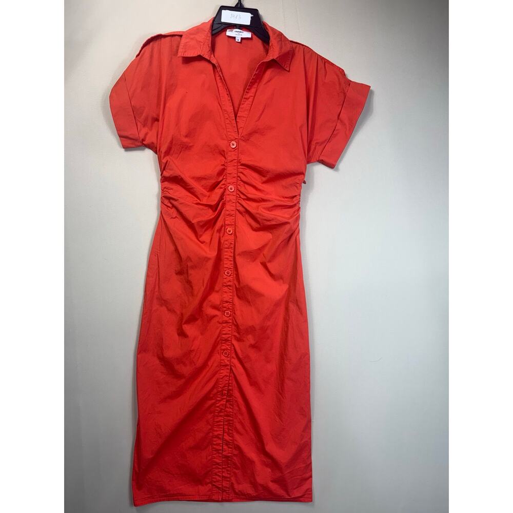 Saunders Red Ruched Shirt midi Dress Size 4 - Picture 4 of 8
